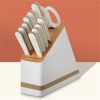 12-piece Forged Kitchen Knife Set in White with Wood Storage Block;