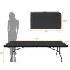 8ft Folding Table, Portable Plastic Table for Camping, Picnics, Parties, High Load Bearing Foldable Table Black