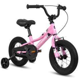 A14117 Ecarpat Kids' Bike 12 Inch Wheels, 1-Speed Boys Girls Child Bicycles For3-5Years, With Removable Training Wheels Baby Toys, Front V Brake (Color: Pink)