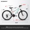 A24208 Ecarpat 24 Inch Mountain Bike, 21-Speed V-Brake, Front Suspension, Carbon Steel Frame Mountain Bike For Teenagers Girls Women Bicycles