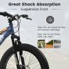 24 Inch Fat Tire Bike Adult/Youth Full Shimano 7 Speeds Mountain Bike, Dual Disc Brake, High-Carbon Steel Frame, Front Suspension, Mountain Trail Bike